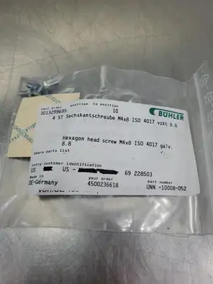 Used Buhler UNN-10008-052 Hexagon Head Srew, M4x8, ISO 4017 Galv Nuts & Screws South Carolina US | Palmetto Automation #1160660