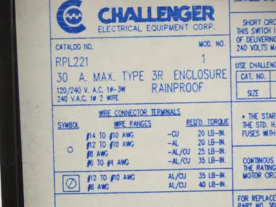 Challenger RPL221 Fusible Disconnect 30A 120/240VAC 2 Pole Rainproof Lot of 5