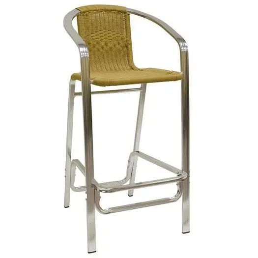 ALUMINUM BAR STOOL W/ SYNTHETIC BAMBO BACK AND SEAT
