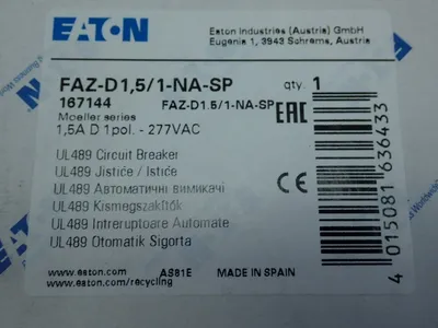 New | in-Stock EATON FAZD1,5/1NASP Circuit Breakers | HGR 24 #731939