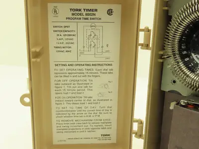 Tork 8002N 24 Hour Mechanical Dial Timer Switch DPST 20A 120V Outdoor