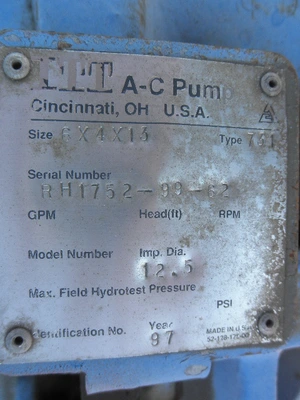 USED ITT A-C PUMP 6X4X13