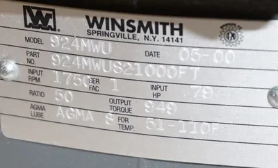 NEW WINSMITH 924MWU SPEED REDUCER 1750 RPM, 50:1 RATIO, 79 HP W/ D-890 HARDWARE