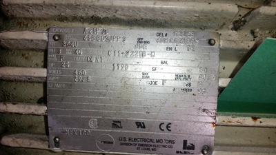 US Motors 25HP; 1190RPM; 460V; Frame: 364U C11-S225B-M