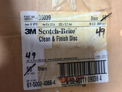 3M Scotch-Brite Clean Finish Disc 8" x 1/2" A VFN 048011 09039 49 Pcs