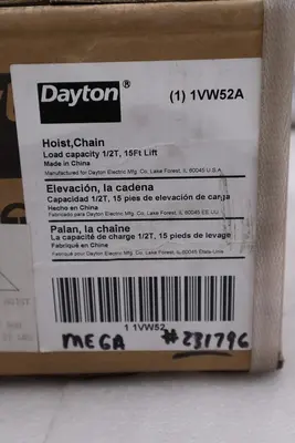 Dayton 1VW52 Hoist Chain Load Capacity 1/2T 15Ft Lift - STOCK GF455
