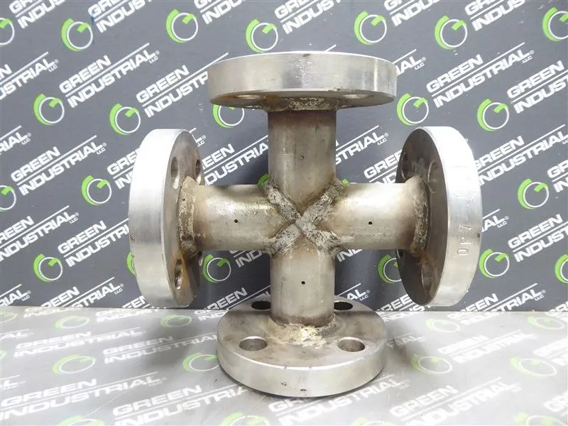 Unbranded 4-Way Flanged Cross Pipe 4-1/4" Flange 15/16" Bore 6-3/4" Wide Surplus