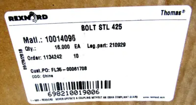 NEW LOT OF 16 REXNORD 210929 BOLT STL 425