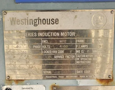USED TECO WESTINGHOUSE 1250 HP