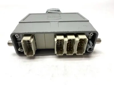 USED HARTING HOOD CONNECTOR ASSEMBLY W/ 4X 09140123001 PROTECTED MODULES