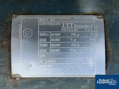 USED ITT 118 Sq Ft ITT Heat Exchanger, 304 S/S, 152/152#