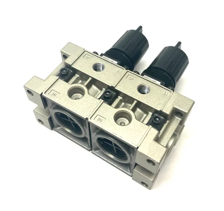 Used SMC DUAL-REGULATOR MODULAR MANIFOLD 1/4" NPT Valves/Fittings | Maverick Industrial Sales #1110915