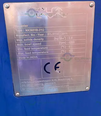 Used ALFA LAVAL NX3651B-31G DECANTER CENTRIFUGE 4200 RPM W/ OPERATOR PANEL Centrifuges California US | Equipment Lab #1482176