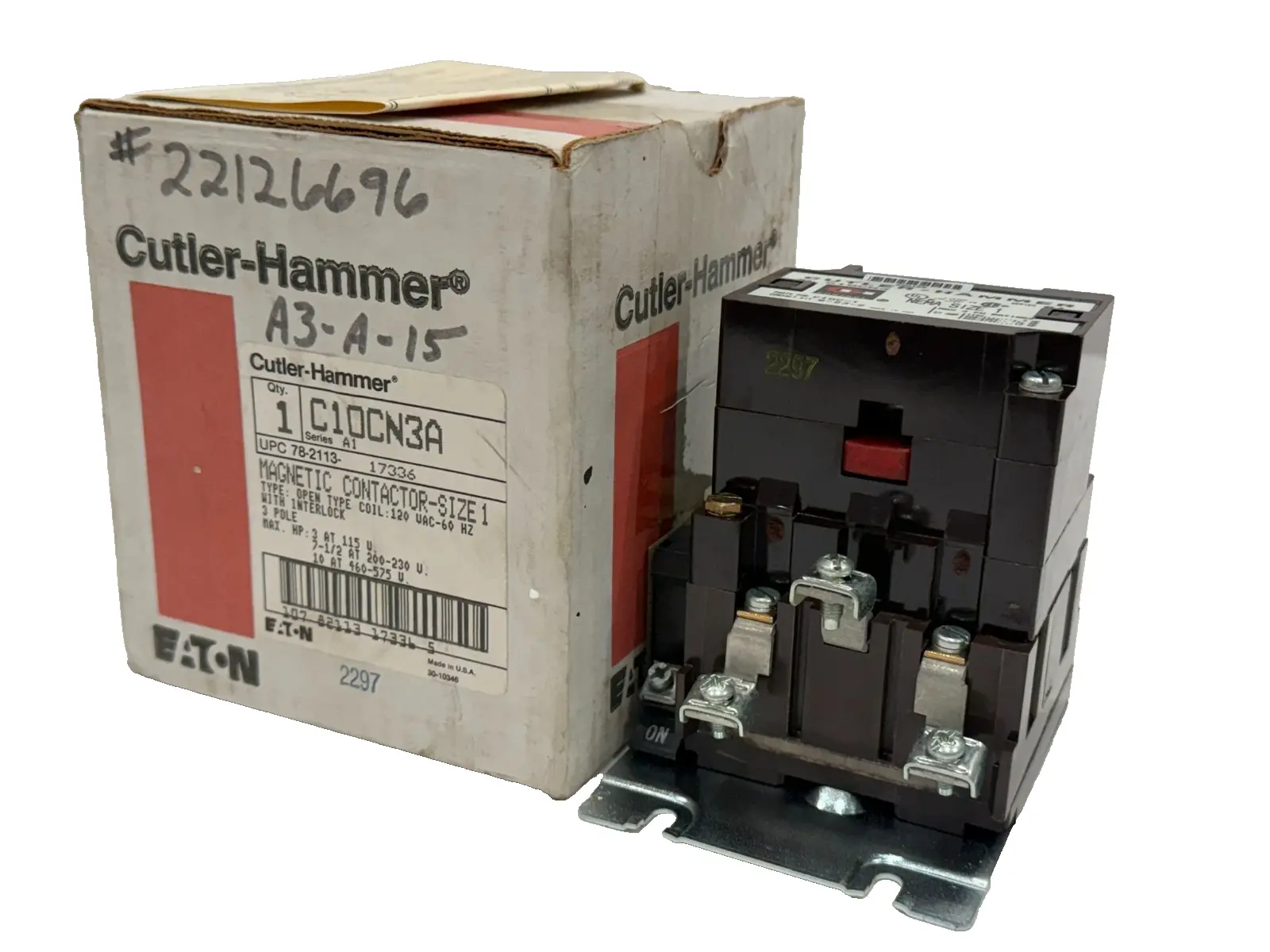 NEW CUTLER HAMMER C10C-N3A MAGNETIC CONTACTOR SIZE 1 SER. A1 C10CN3A