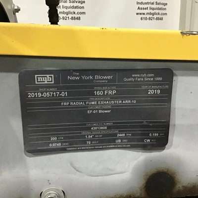New York Blower FRP Radial Fume Exhauster 160-FRP 200 cfm