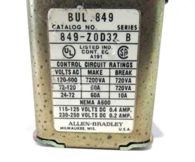 849-ZOD32 PNEUMATIC RELAY PRE-OWNED UNUSED SURPLUS SER.B 849ZOD32
