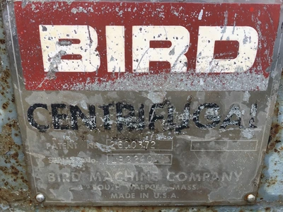 Bird 40 x 60 solid bowl decanter centrifuge, 316SS.