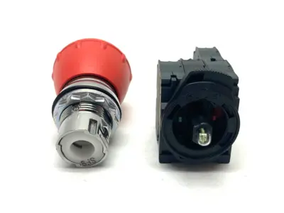 USED ALLEN-BRADLEY ILLUMINATED 22MM EMERGENCY TWIST-TO-RELEASE PUSHBUTTON ASSEMBLY