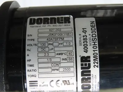 Dorner 2200 Series Belt Conveyor 18"x 72"L Variable Speed Drive 115V 88FPM