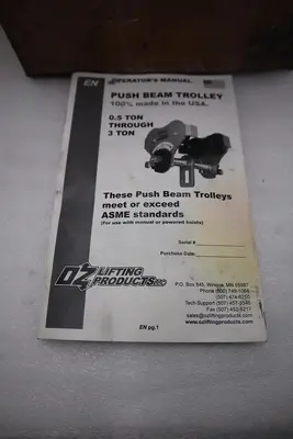 NEW IN BOX OZ 0.5 Ton 05PBTA/ OZ05PBTA PUSH BEAM TROLLEY STOCK 4419A