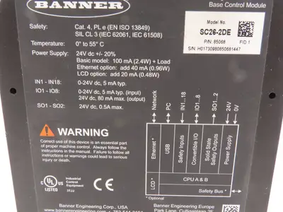 Banner SC26-2DE Non-Expandable Safety Controller Base Module 24VDC w/LCD Display