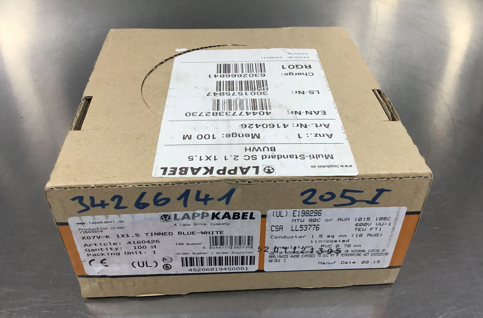 Lapp Kabel X07V-K 1X1.5 TINNED BLUE-WHITE Wire 6B-1