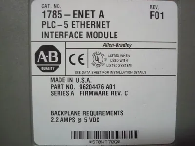 Allen Bradley 1785-ENET/A PLC-5 Ethernet Interface Module F01 Used