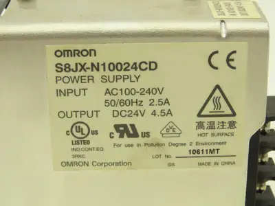Omron S8JX-N10024CD Power Supply In 100-240VAC Out 24VDC 4.5A DIN Rail Lot of 2