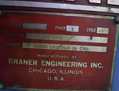 20,000 LBS X 54" X 36" BRANER COIL UPENDER. STOCK # 0435126
