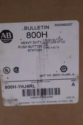 ALLEN-BRADLEY 800H-1HJ4RL HEAVY DUTY SWITCH PUSH BUTTON SER A STOCK #054-A