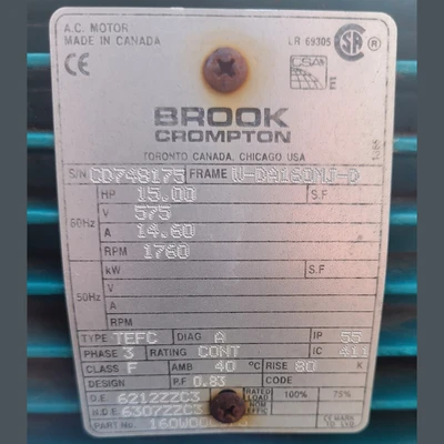 15HP Brook Crompton Rexnord SFN55B9 Gearmotor