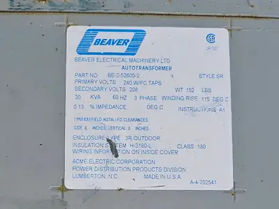 Used BEAVER BE-2-52605-2 Transformers British Columbia CA | Lenmark #1426849