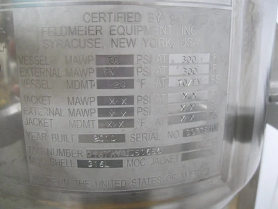 Feldmeier Stainless Steel Vessel w/Mixer Boston Gear 1/2 HP Motor And Drive Z25
