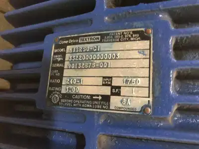 Cone Drive/Textron MASR50-CI Rigth Angle Gearbox/Speed Reducer 240:1 1750RPM