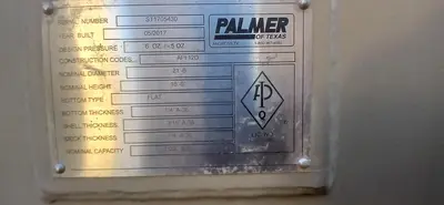 USED 2017 PALMER OF TEXAS 1000 BBL VERTICAL TANK