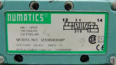 Numatics 123BA400MP Solenoid Valve 232 PSIG 24VDC 25A Dual Coil Used