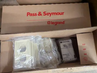 Case of 25 dryer receptacles, 2 cases of outlet covers and other electrical supplies