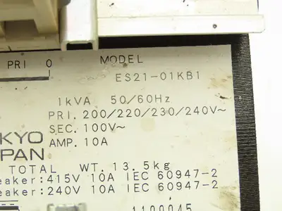 Toyozumi ES21-01KB1 Step Down Transformer 1Kva 200/230/240V to 100V 10A 50/60Hz