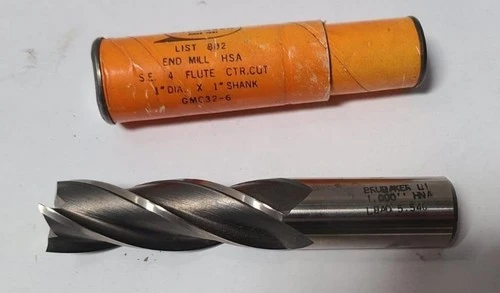 New BRUBAKER Tool HSS End Mill 4 Flute CTR CUT 1" Diameter Shank HSA GMC32-6 USA