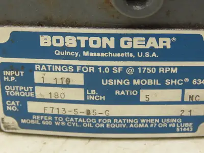 Boston Gear F713-5-B5-G Worm Gearbox 5:1 Reducer 1Hp 350rpm LH 56C-Face