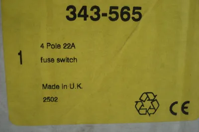 NEW 343-565 FUSE SWITCH 4 POLE 22A