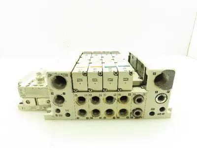 SMC VQC4401-5 Pneumatic Solenoid 4-Valve 5-Station Manifold Block w/EX600-SDN1A