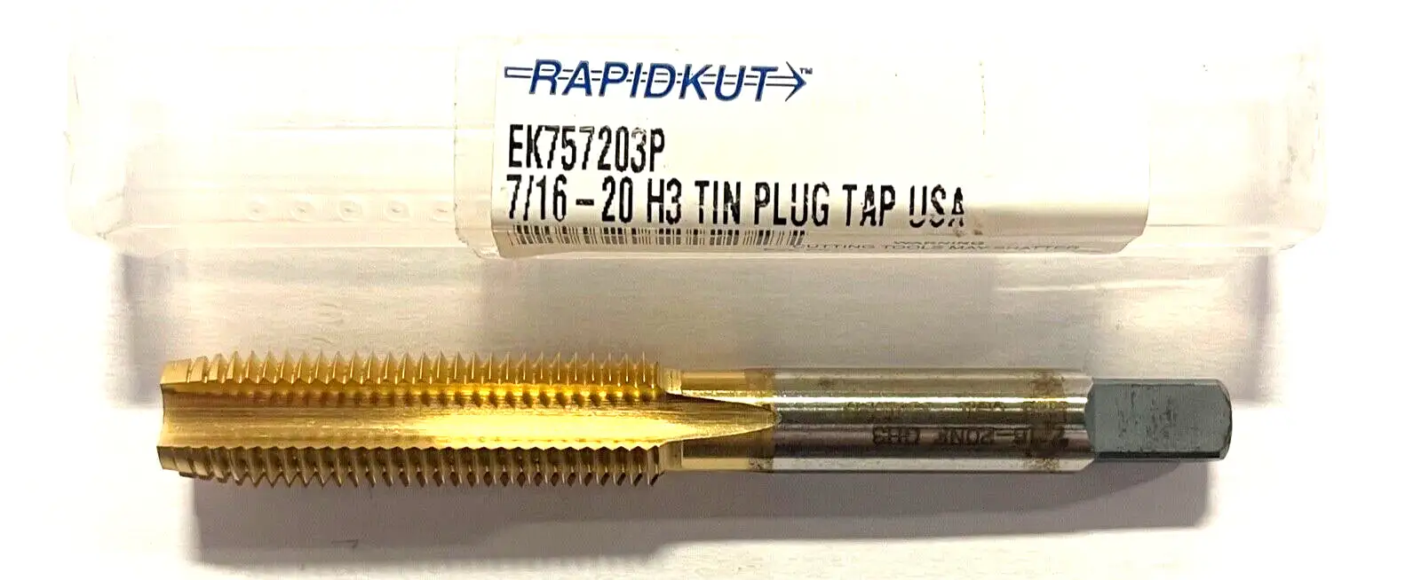 RapidKut 7/16-20 Hand Tap HSS Tin Coated H3 Plug Tap 4FL USA Made