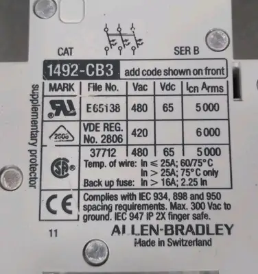 Allen Bradley 1492-CB3F300-N SerB 30A Circuit Breaker Loc4E31