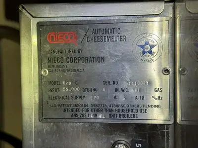 Used Nieco Used Nieco 820 Natural Gas Automatic Conveyor Cheese Melter 55,000 BTU Salamanders & Cheese Melters Illinois US | Falcon Restaurant Supply #1375029