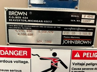 40" Brown model B4042 thermoforming line with , B4042 former and T340 trim press. New 1996