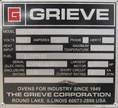 Used Grieve Model 323 Bench Oven – 36" x 22" x 42", 150°F, 5 Shelves