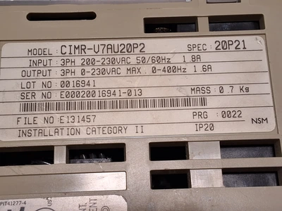 YASKAWA IDM CONTROLS CIMR-V7AU20P2 AC INVERTER DRIVE
