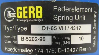 NEW GERB D1-85VH/4317 FEDERELEMENT SPRING UNIT 10KN B-5202-96 D185VH4317