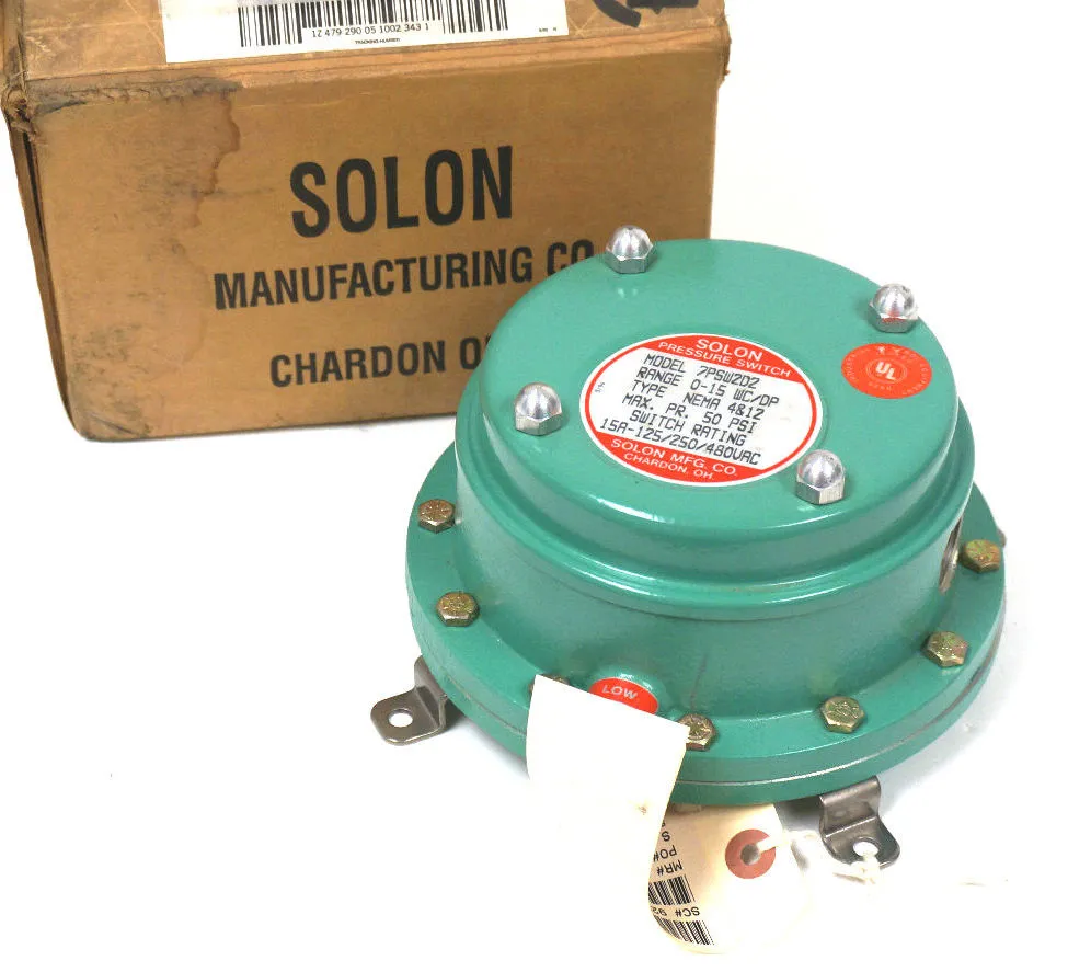NEW SOLON 7PSW2D2 PRESSURE SWITCH 0-15 WC/DP